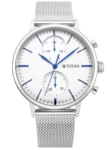 TITAN Light Leathers Watch with Silver Dial & Silver Stainless Steel Strap 90135SM01 - Kamal Watch Company