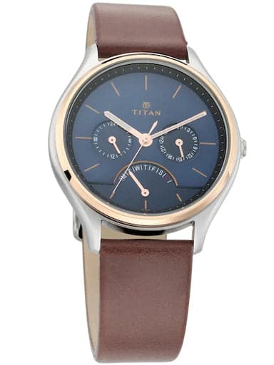 Titan Work Wear Blue Dial Brown Leather Strap Men's Watch NN1803KL01 - Kamal Watch Company