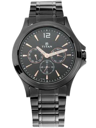 Titan Multi-Function Black Dial Black Stainless Steel Strap Men'S Watch Np1698Nm01