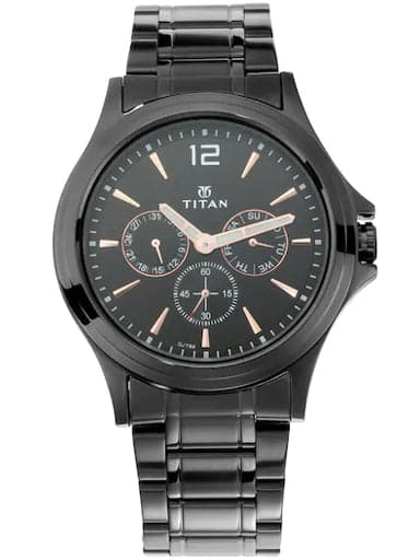 Titan Multi-Function Black Dial Black Stainless Steel Strap Men's Watch NP1698NM01 - Kamal Watch Company