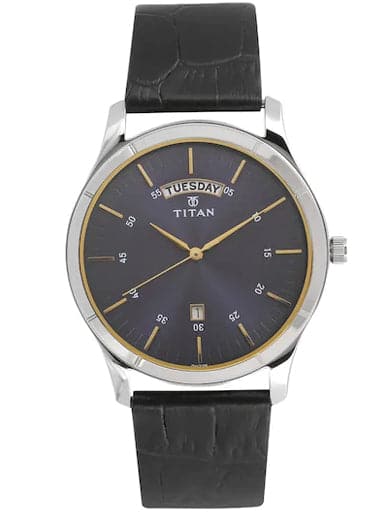 Titan Work Wear Blue Dial Black Leather Strap Men'S Watch Nn1767Sl03
