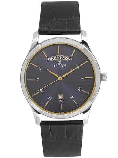 Titan Work Wear Blue Dial Black Leather Strap Men's Watch NN1767SL03 - Kamal Watch Company