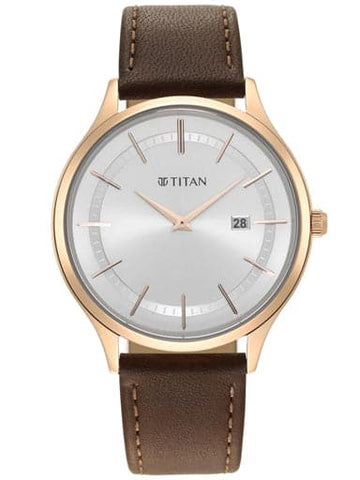 TITAN Classique Slimline Watch with Silver Dial & Brown Leather Strap 90142WL01 - Kamal Watch Company
