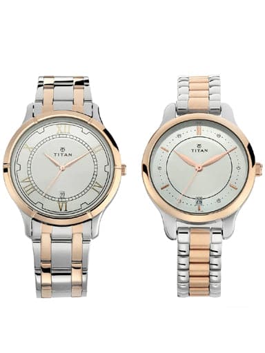 TITAN Bandhan Silver White Dial Stainless Steel Pair Watches NP17752481KM01 - Kamal Watch Company
