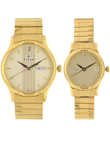 Titan Bandhan Champagne Dial Gold Stainless Steel Strap Watches NP15802490YM05 - Kamal Watch Company