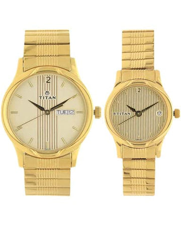 Titan Bandhan Champagne Dial Gold Stainless Steel Strap Watches NP15802490YM05 - Kamal Watch Company