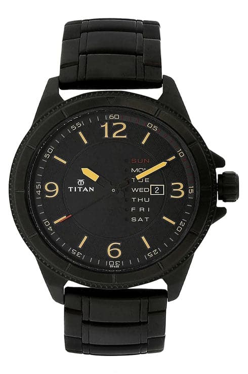 Titan Black Dial Black Stainless Steel Strap Men's Watch NP1701NM01 - Kamal Watch Company