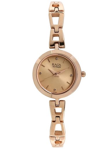 Titan Raga Beige Dial Rose Gold Metal Strap Women's Watch NN2540WM06 - Kamal Watch Company