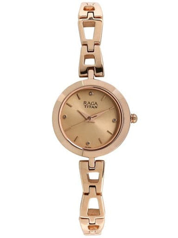 Titan Raga Beige Dial Rose Gold Metal Strap Women's Watch NN2540WM06 - Kamal Watch Company