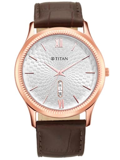 TITAN Silver White Dial Leather Strap Watch 1824WL02 - Kamal Watch Company