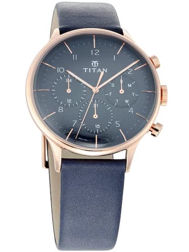 Titan On Trend Blue Dial Blue Leather Strap Men's Watch NP90102WL02 - Kamal Watch Company