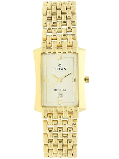 Titan White Dial Golden Stainless Steel Strap Men'S Watch Np1927Ym05