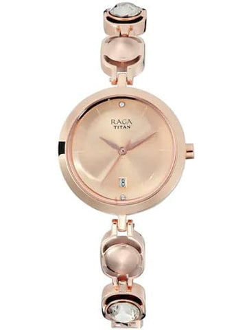 Titan Raga Raga Viva Rose Gold Dial Metal Strap Women's Watch NP2606WM02 - Kamal Watch Company