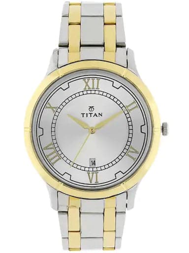 Titan Silver Dial Two Tone Stainless Steel Strap Watch For Men Nn1775Bm01