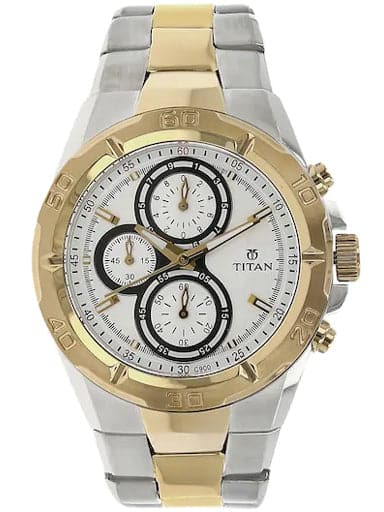Titan Chronograph White Dial Stainless Steel Strap Watch For Men NP9308BM01 - Kamal Watch Company