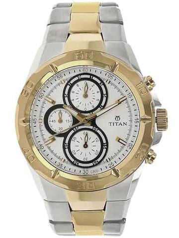 Titan Chronograph White Dial Stainless Steel Strap Watch For Men NP9308BM01 - Kamal Watch Company