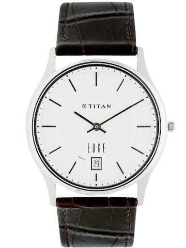 Titan Edge White Dial Brown Leather Strap Men's Watch NP1683SL01 - Kamal Watch Company