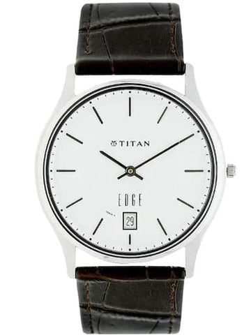 Titan Edge White Dial Brown Leather Strap Men's Watch NP1683SL01 - Kamal Watch Company