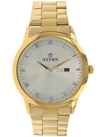 Titan Silver Dial Gold Stainless Steel Strap Men Watch NN1584YM02 - Kamal Watch Company