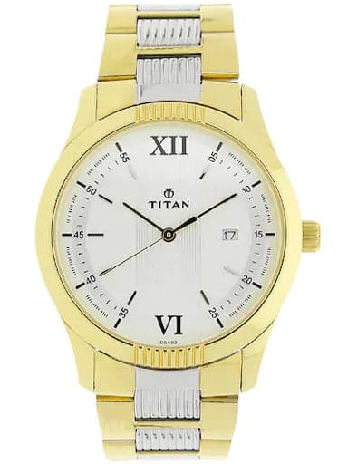 Titan White Dial Two Toned Stainless Steel Strap Men's Watch NP1739BM01 - Kamal Watch Company