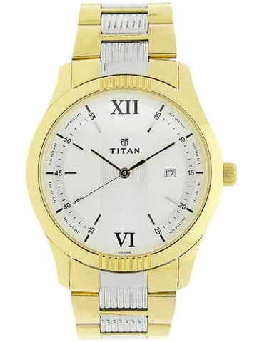 Titan White Dial Two Toned Stainless Steel Strap Men's Watch NP1739BM01 - Kamal Watch Company