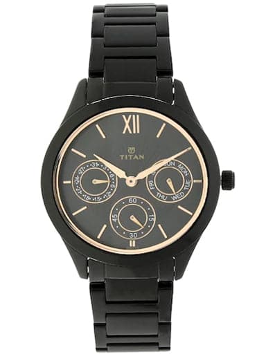 Titan Work Wear Black Dial Black Stainless Steel Strap Women's Watch NP2570NM01 - Kamal Watch Company