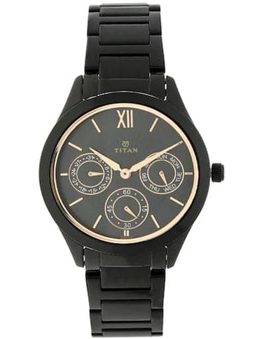 Titan Work Wear Black Dial Black Stainless Steel Strap Women's Watch NP2570NM01 - Kamal Watch Company