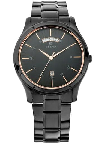 Titan Black Dial Black Stainless Steel Strap Men's Watch NP1767NM01 - Kamal Watch Company
