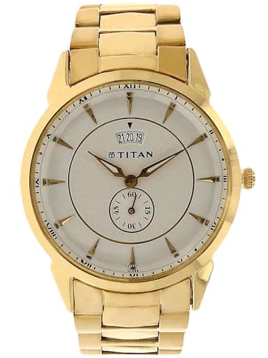 Titan Silver Dial Golden Stainless Steel Strap Men's Watch NP1521YM01 - Kamal Watch Company