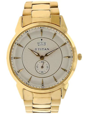 Titan Silver Dial Golden Stainless Steel Strap Men's Watch NP1521YM01 - Kamal Watch Company