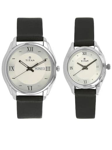 Titan Silver Dial Black Leather Strap Watches NP15782489SL03 - Kamal Watch Company