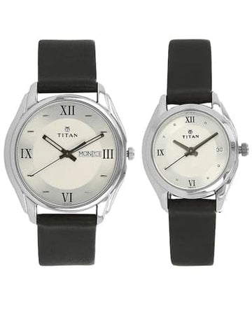 Titan Silver Dial Black Leather Strap Watches NP15782489SL03 - Kamal Watch Company
