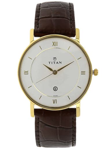 TITAN White Dial Brown Leather Strap Watch NP9162YL01 - Kamal Watch Company