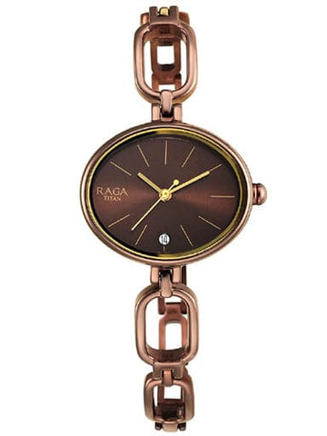 TITAN Raga Viva Brown Dial Brown Brass Strap Watch NP2667QM01 - Kamal Watch Company