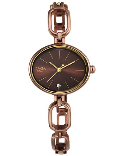 TITAN Raga Viva Brown Dial Brown Brass Strap Watch NP2667QM01 - Kamal Watch Company