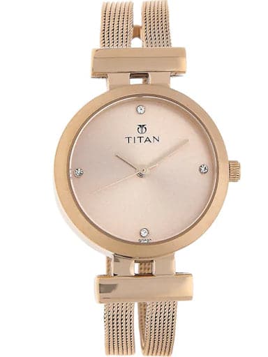 Titan Rose Gold Dial Mesh Stainless Steel Strap Women's Watch NP9942WM01 - Kamal Watch Company