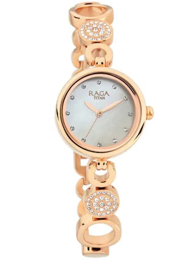 Titan Raga Mother of Pearl Dial Swarovski Studded Rose-Gold Women's Watch NP311WM05 - Kamal Watch Company