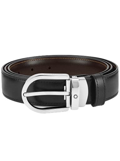 MONTBLANC Horseshoe buckle black/brown 30 mm reversible leather belt MB128135 - Kamal Watch Company