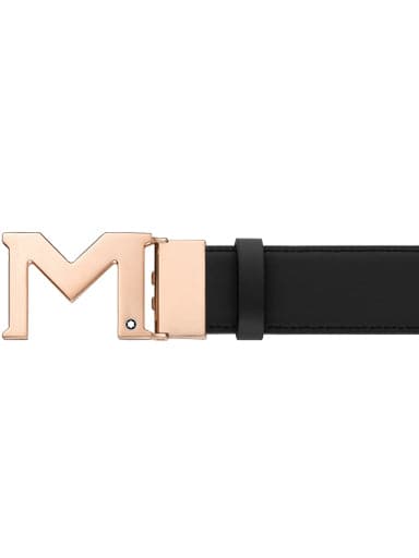 MONTBLANC M buckle black/blue 35 mm reversible leather belt MB127698 - Kamal Watch Company