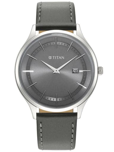 TITAN Classique Slimline Watch with Grey Dial & Green Leather Strap 90142SL01 - Kamal Watch Company