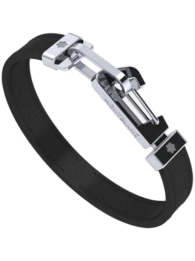 MONTBLANC Wrap Me Bracelet in Black Leather with Carabiner Closure in Stainless Steel MB12379163 - Kamal Watch Company