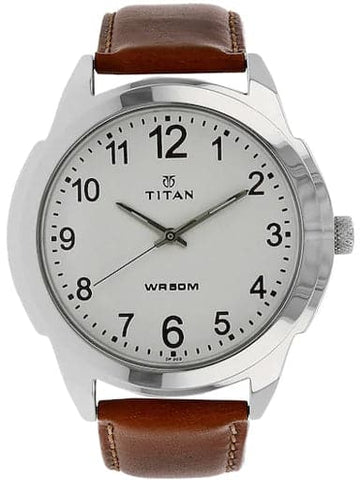 Titan White Dial Brown Leather Strap Men's Watch NP1585SL07 - Kamal Watch Company