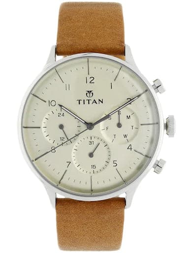 Titan On Trend Off White Dial Brown Leather Strap Men's Watch NP90102SL01 - Kamal Watch Company