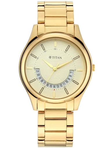 Titan Lagan - Champagne Dial Gold Metal Strap Men'S Watch Np1713Ym06