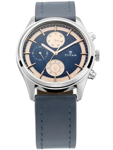 Titan Work Wear Multi-Function Blue Dial Blue Leather Strap Men's Watch NP1805SL02 - Kamal Watch Company