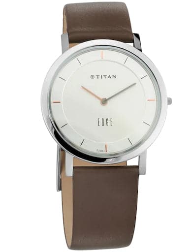 Tian Edge Silver Dial Brown Leather Strap Men's Watch NP1595SL03 - Kamal Watch Company