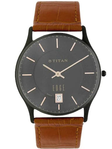 Titan Edge Black Dial Brown Leather Strap Men's Watch NP1683NL01 - Kamal Watch Company