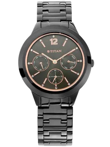 Titan Work Wear Anthracite Dial Black Stainless Steel Strap Women's Watch NP2588NM01 - Kamal Watch Company