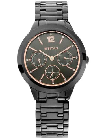 Titan Work Wear Anthracite Dial Black Stainless Steel Strap Women's Watch NP2588NM01 - Kamal Watch Company