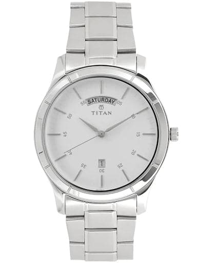 Titan Work Wear White Dial Stainless Steel Strap Men's Watch NN1767SM01 - Kamal Watch Company